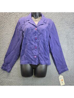 Vintage Action Wear Embroidered Button Up Shirt  M Blue Retro Indie Cottagecore